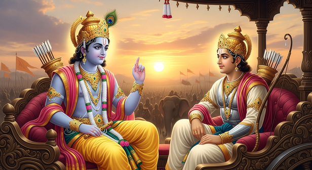 Krishna teaching Arjuna about the mind