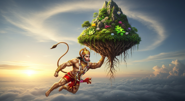 Hanuman Carrying the Sanjeevani Mountain