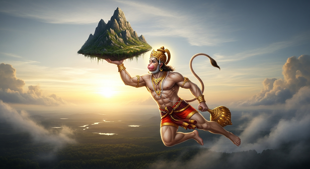 Lord Hanuman Lifting the Mountain