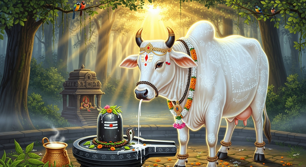 Kamadhenu’s Daughter Worshipping Shiva