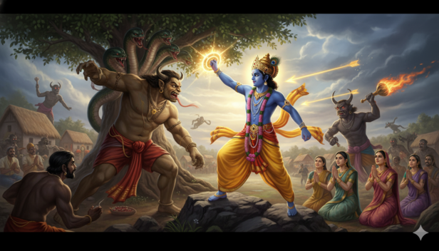 Krishna Defeats Evil Forces