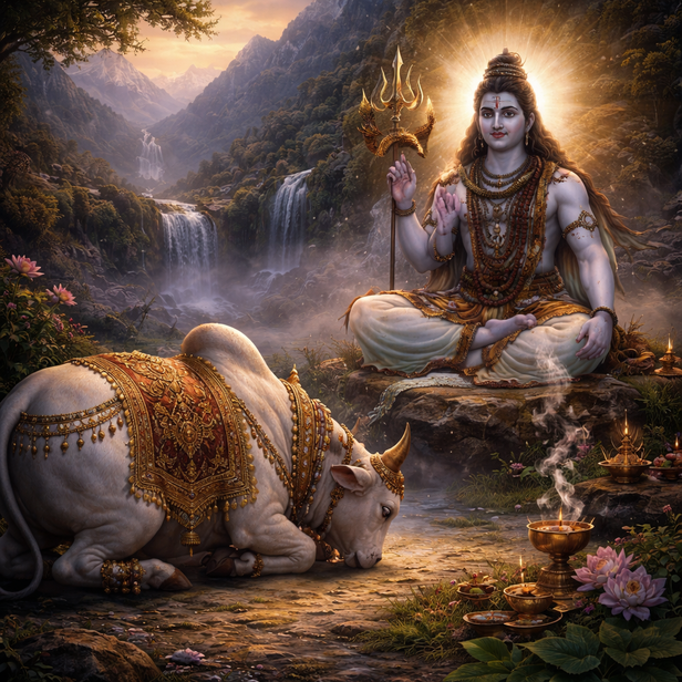 Nandi Bowing Before Shiva