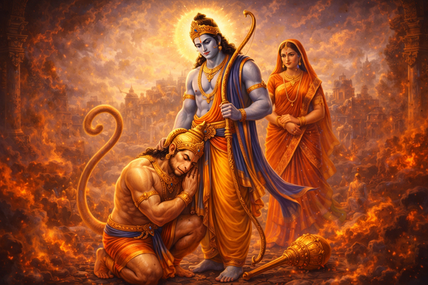 Devotee Offering Orange Flowers