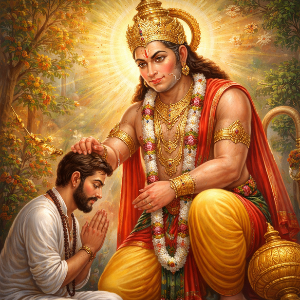 Hanuman Blessing a Devotee in Prayer