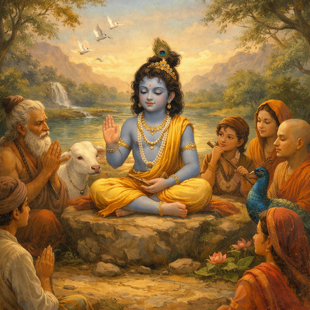 Young Krishna Teaching Peace and Calmness