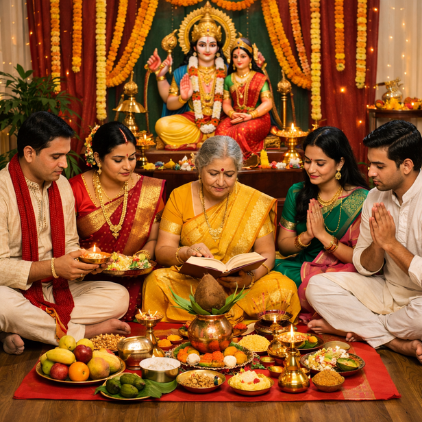 Family Performing Satyanarayan Puja