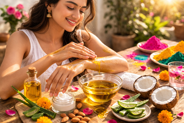 Applying Oil Before Holi