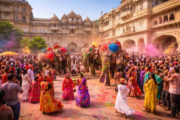 Royal Holi Celebration in Jaipur Palace Courtyard