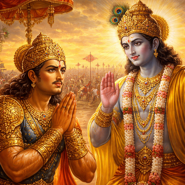 Arjuna Listening With Doubt and Emotion