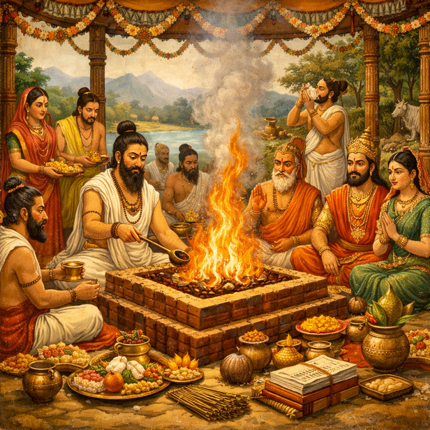 Illustration of ancient Yagya ceremony