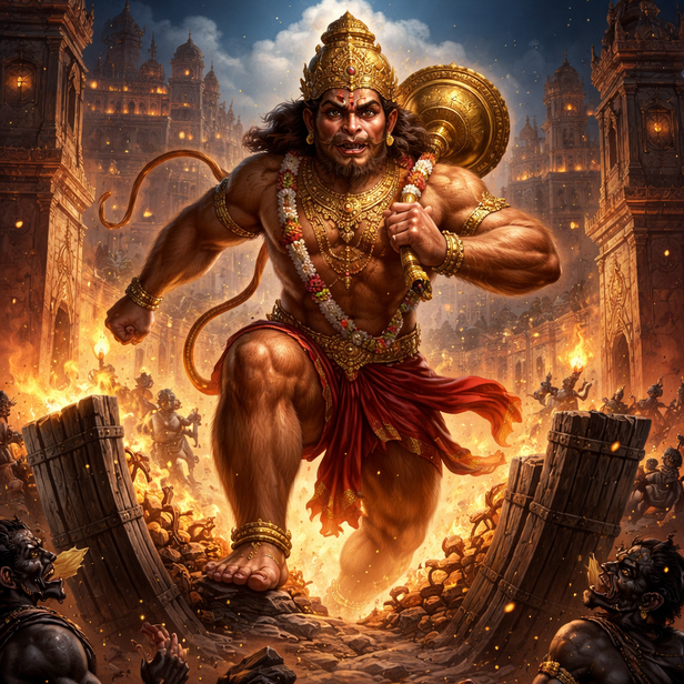 Hanuman Entering Lanka Fearlessly