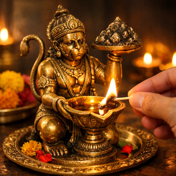 Lighting the Hanuman Diya