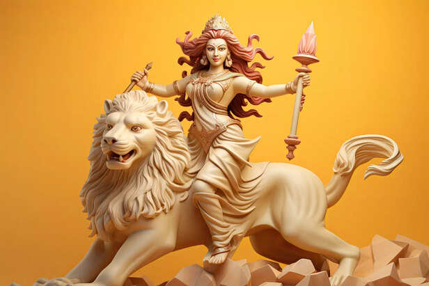 Durga Riding Lion into Battle