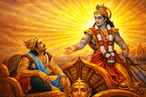 Krishna teaching Arjuna