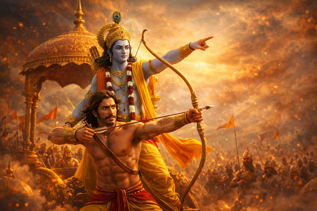 Krishna Guiding Arjuna on Battlefield