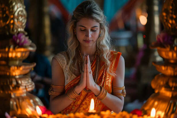Girl Praying in Temple