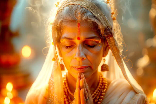 Devotee Praying with Closed Eyes