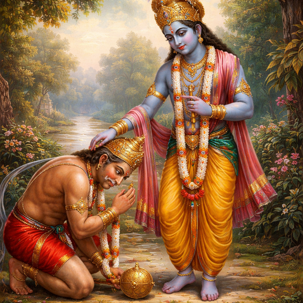 Hanuman Bowing to Krishna