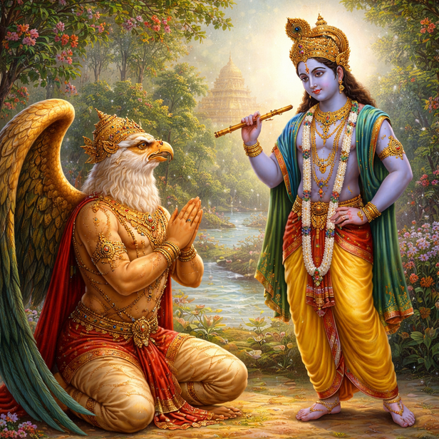 Garuda Facing Krishna