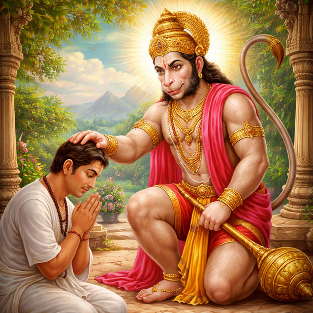 Hanuman blessing a devotee