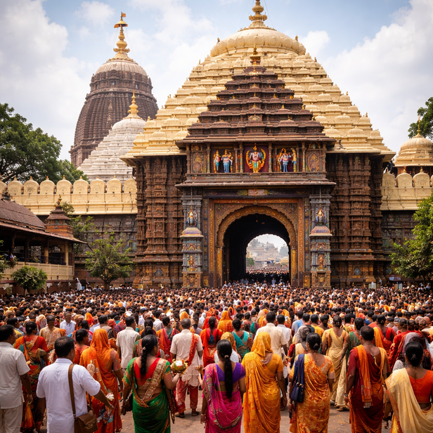 Devotees at Jagannath Temple Entrance