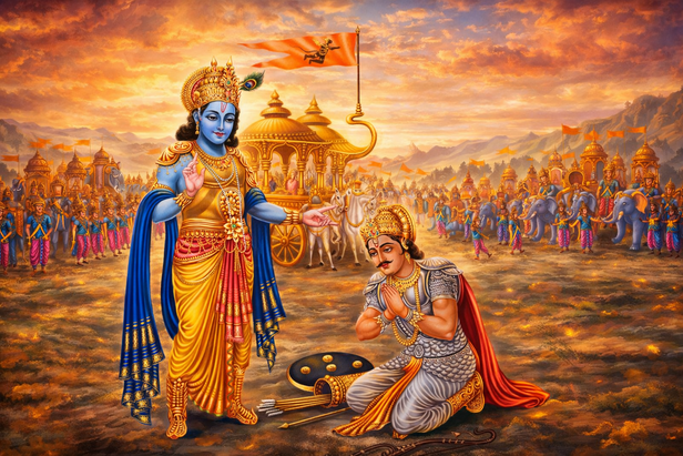 Arjuna on Chariot in Emotional Conflict