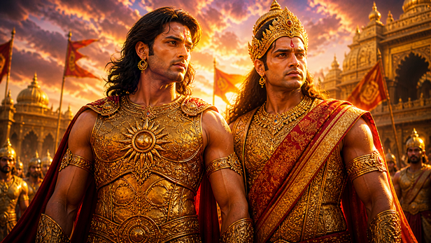 Karna standing beside Duryodhana