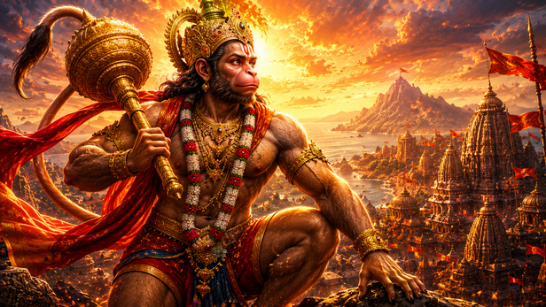 Devotee reciting Sankat Mochan Hanuman Ashtak
