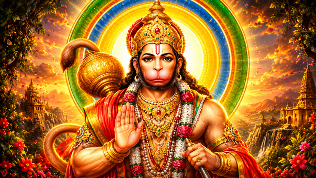 Hanuman Ji idol with diya during evening prayer