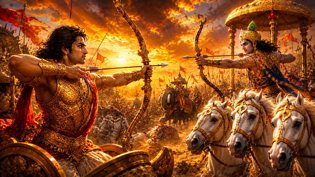 Karna Facing Arjuna On The Battlefield