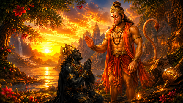 Shani Dev Asking Hanuman for Forgiveness