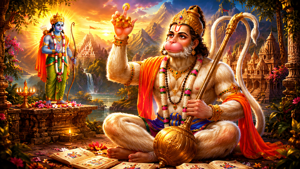 Hanuman Ji silently listening to Ram Katha