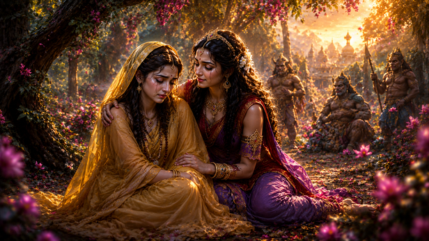 Trijata comforting Sita Mata in Ashok Vatika