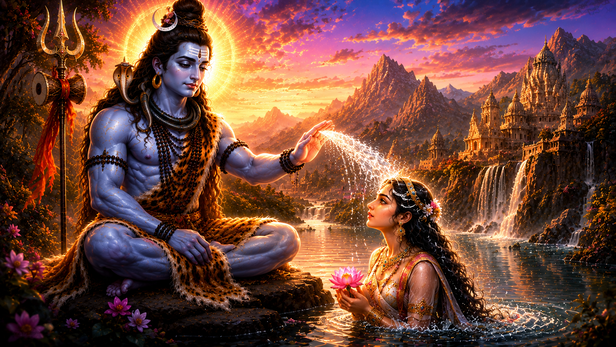 Devotees offering prayers beside Narmada River