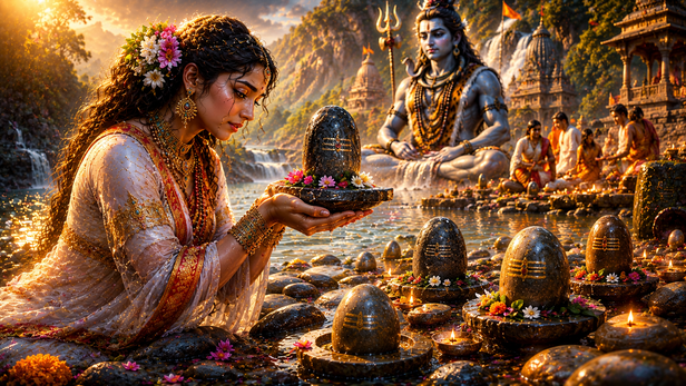 Natural Shiva-shaped stones from Narmada River