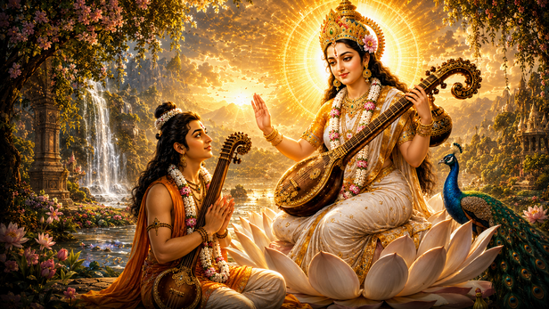 Goddess Saraswati Blessing Narad Ji