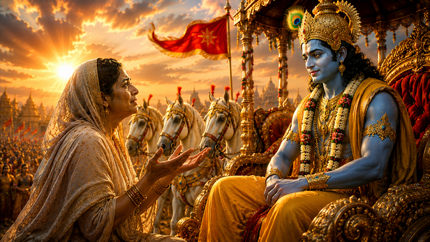 Krishna Listening Silently To Kunti