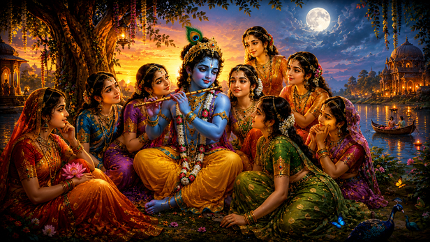 Krishna And The Gopis Near River