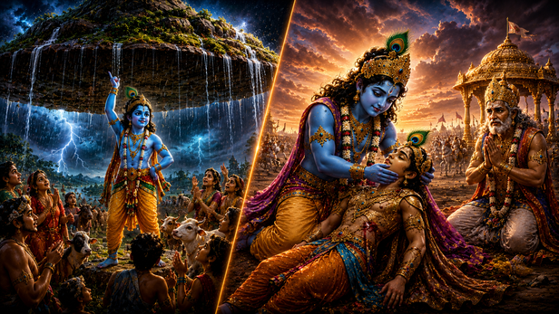Krishna Lifting Govardhan Hill
