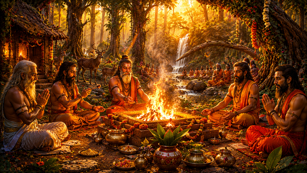Mohini and Bhikshatana entering the mystical forest