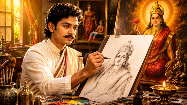 Raja Ravi Varma Sketching Divine Figures