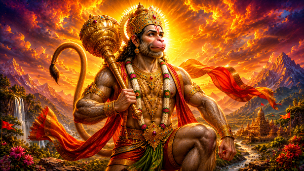 Hanuman Ji in Deep Devotion to Lord Ram
