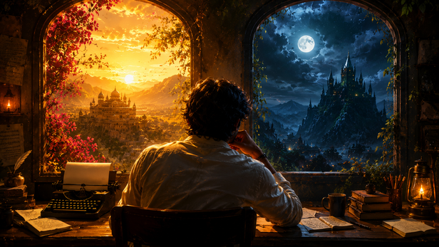 A Writer Looking Through Two Different Windows