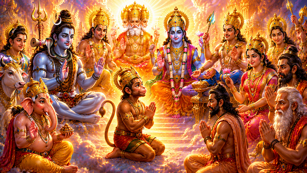 Gods Granting Boons To Hanuman Ji