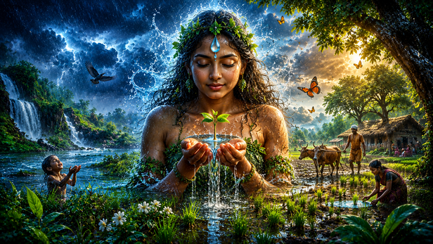 Raindrops Nourishing The Earth