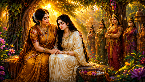 Trijata Comforts Mother Sita in Ashok Vatika