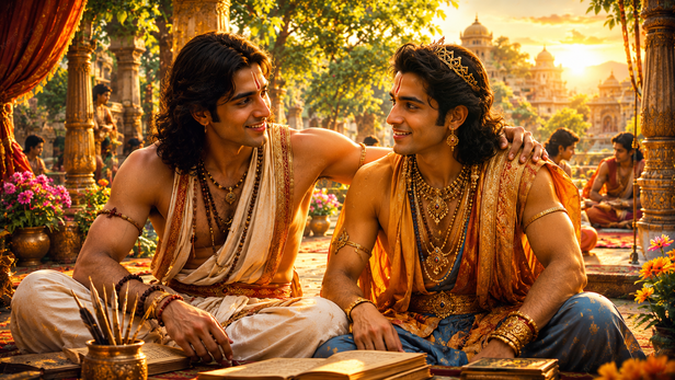 Young Dronacharya and King Drupada during their early friendship