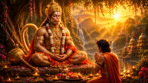 Young Hanuman reaching toward the rising sun