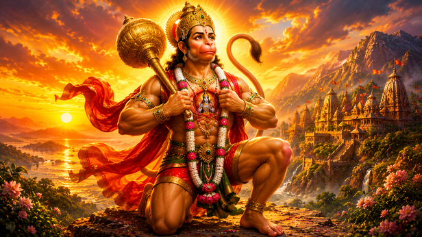 Ancient sages blessing young Hanuman