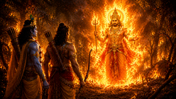 Agnidev Appears Before Krishna and Arjuna
